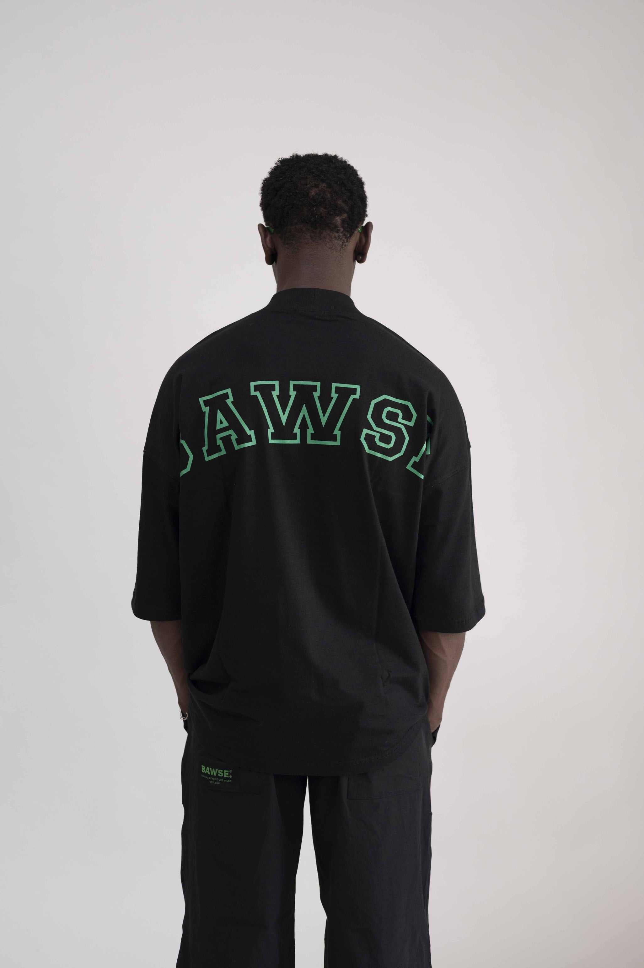 High Neck Graphic T-Shirt - Black