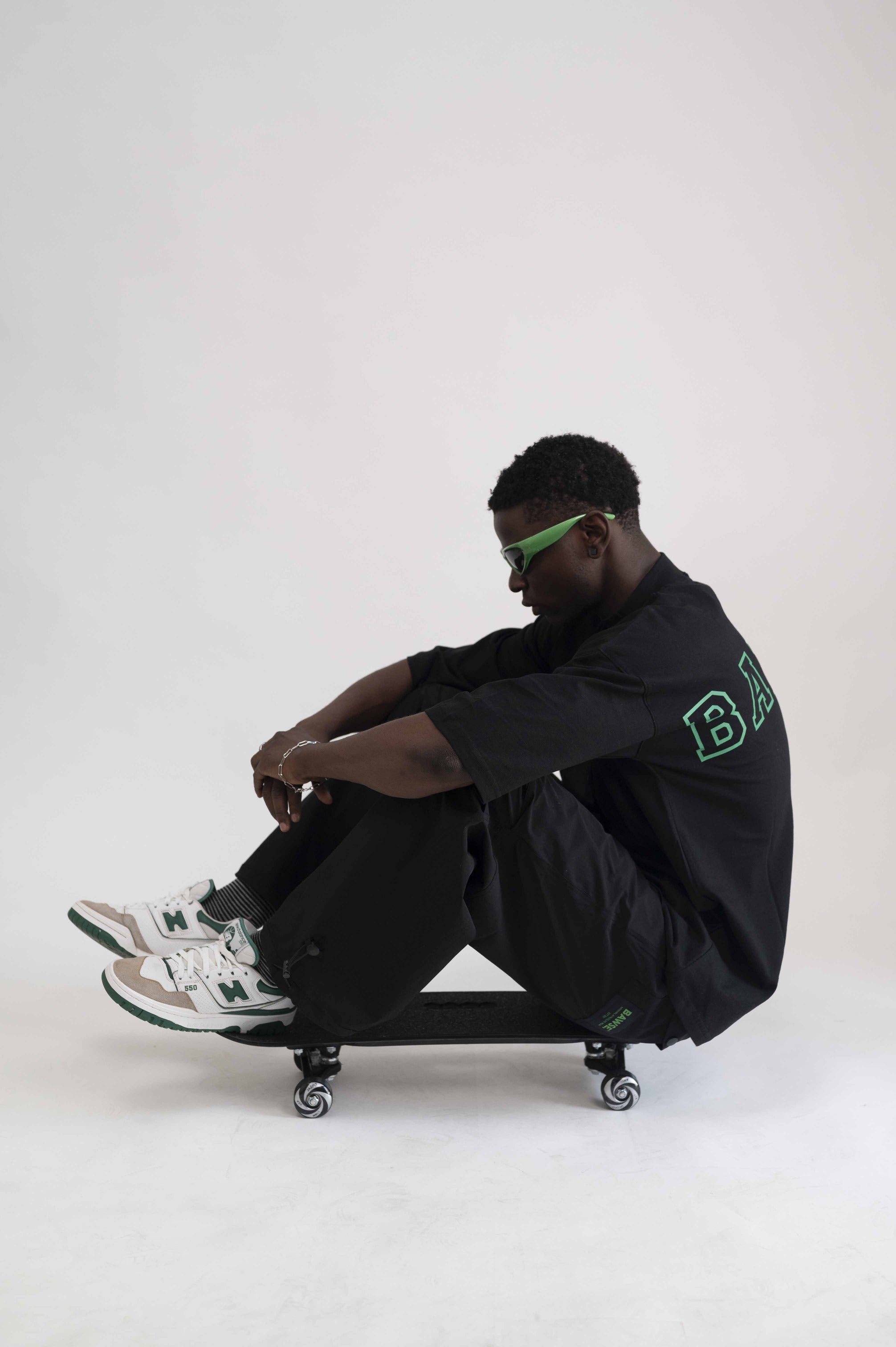 High Neck Graphic T-Shirt - Black