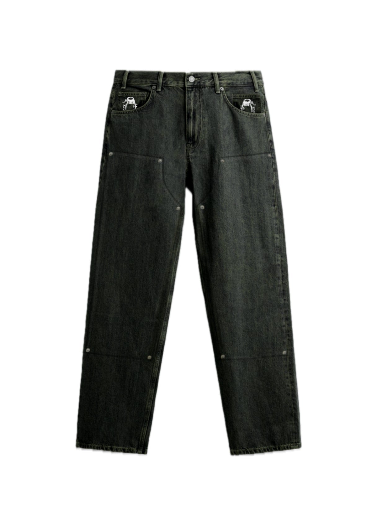 Double Knee Straight Fit Jeans - Faded Black