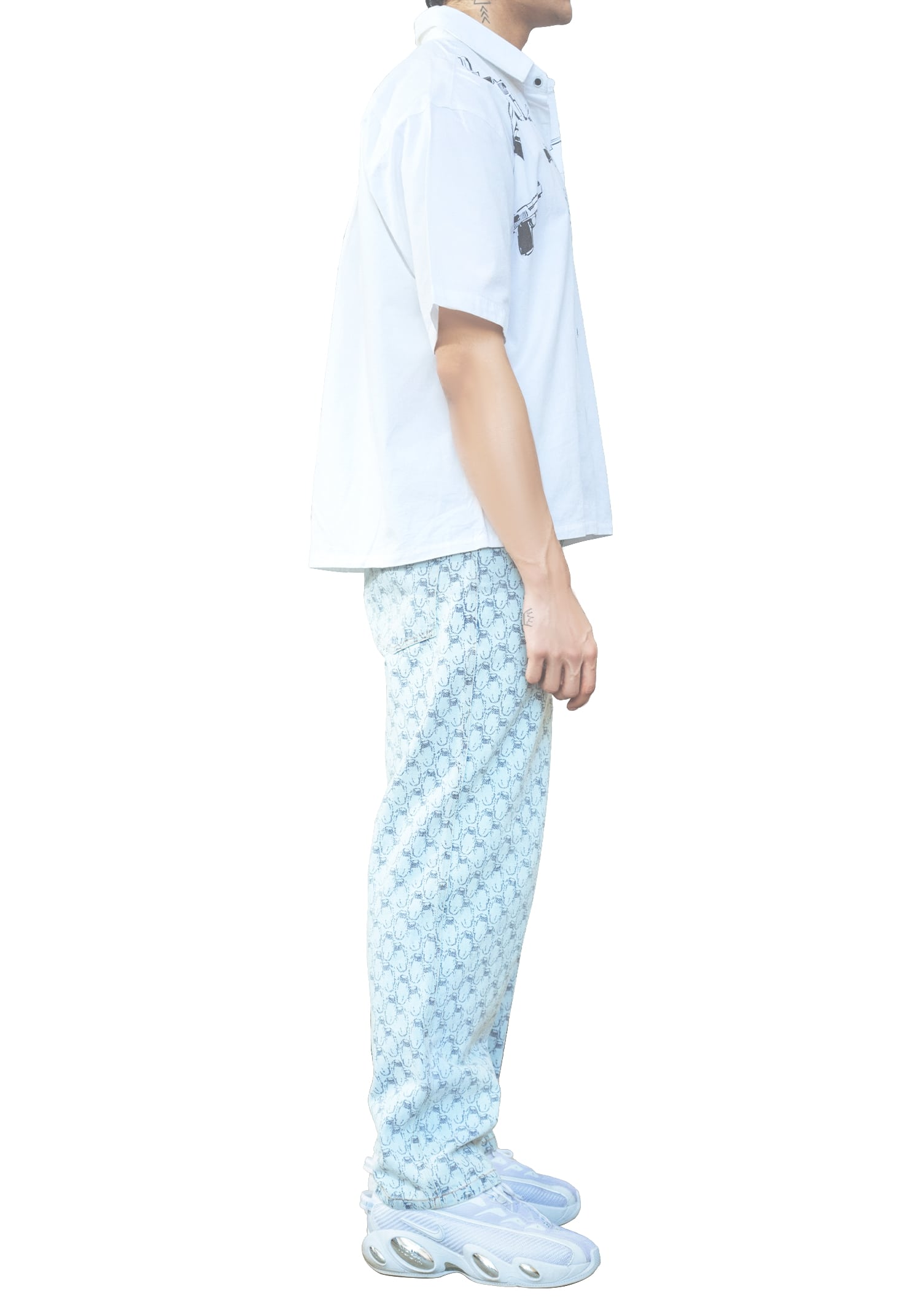 Monogrammed Straight Fit Jeans - Ice Blue