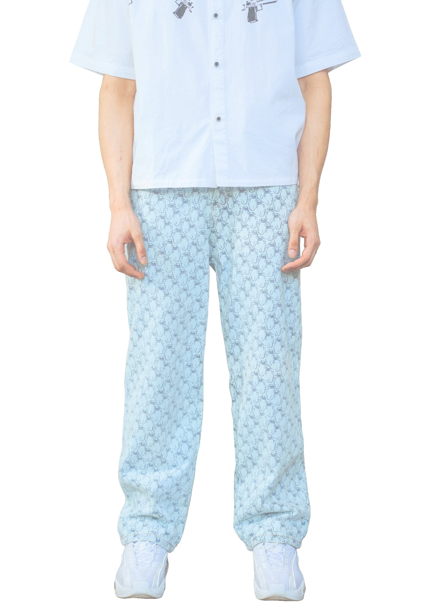 Monogrammed Straight Fit Jeans - Ice Blue