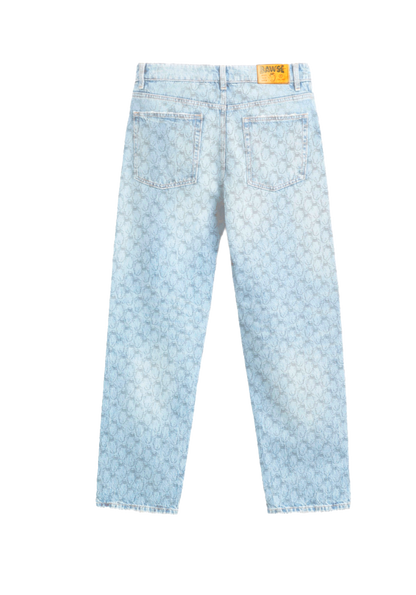 Monogrammed Straight Fit Jeans -  Ice Blue
