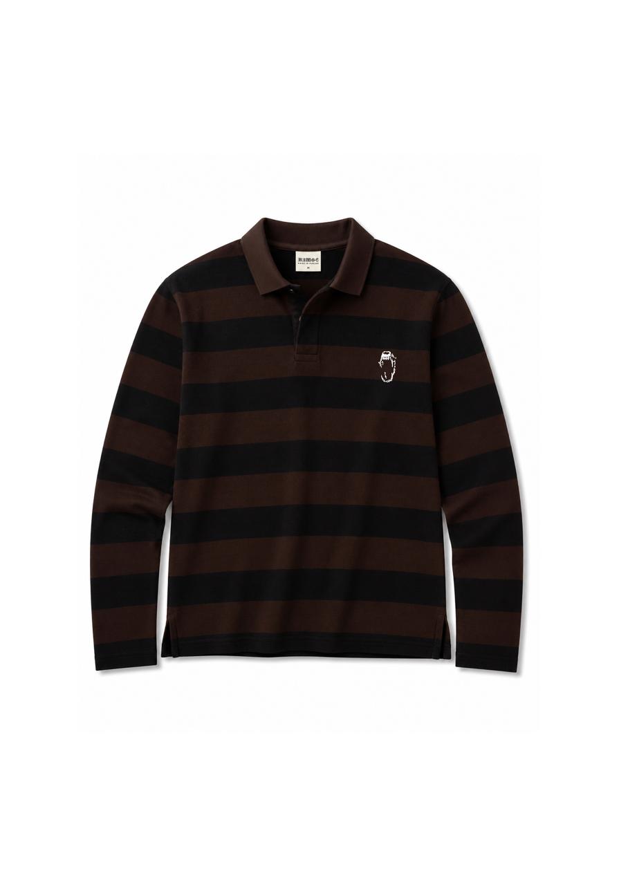 Long sleeve polo tshirt - Coffee/Black