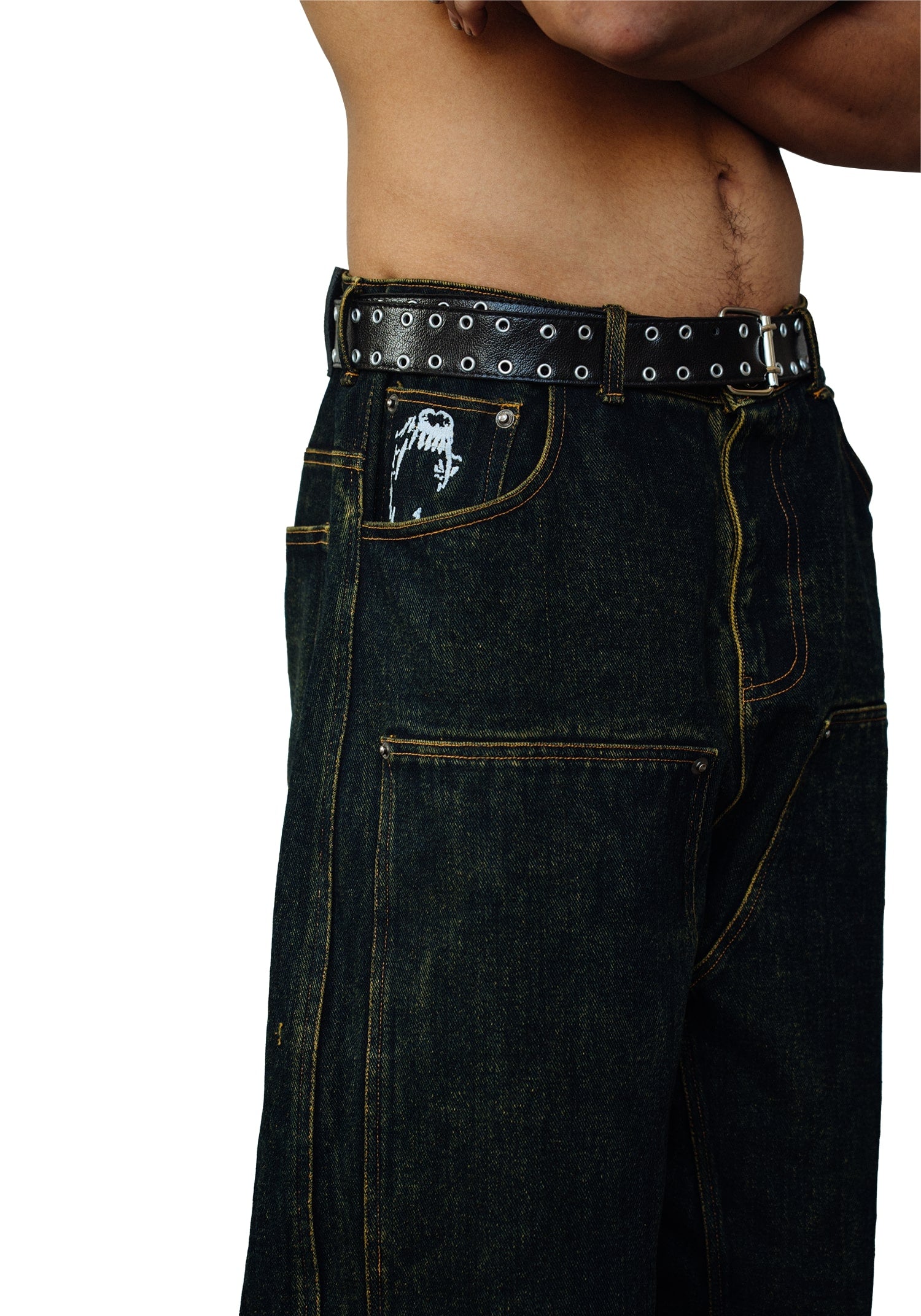 Double Knee Straight Fit Jeans - Faded Black