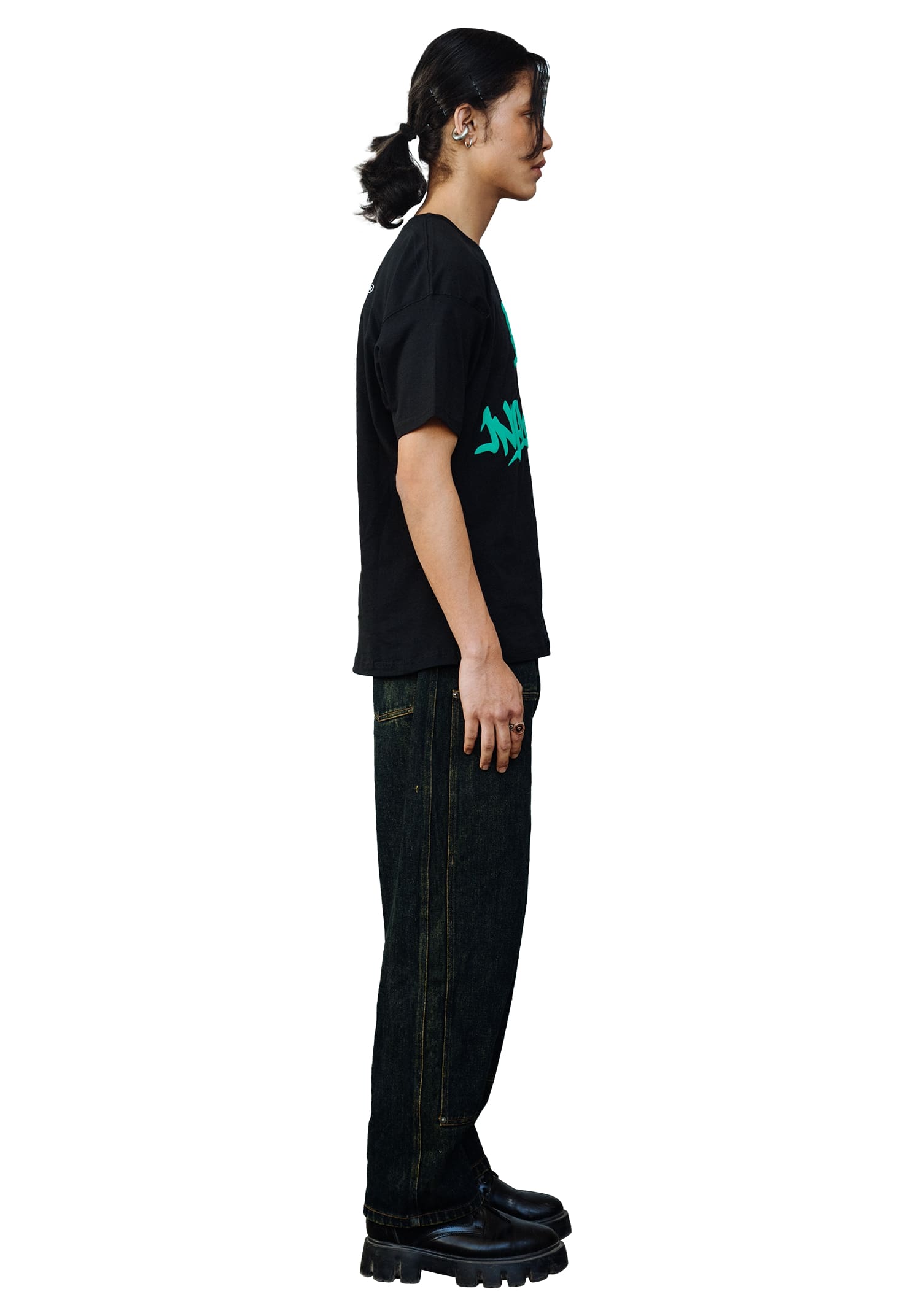 Double Knee Straight Fit Jeans - Faded Black
