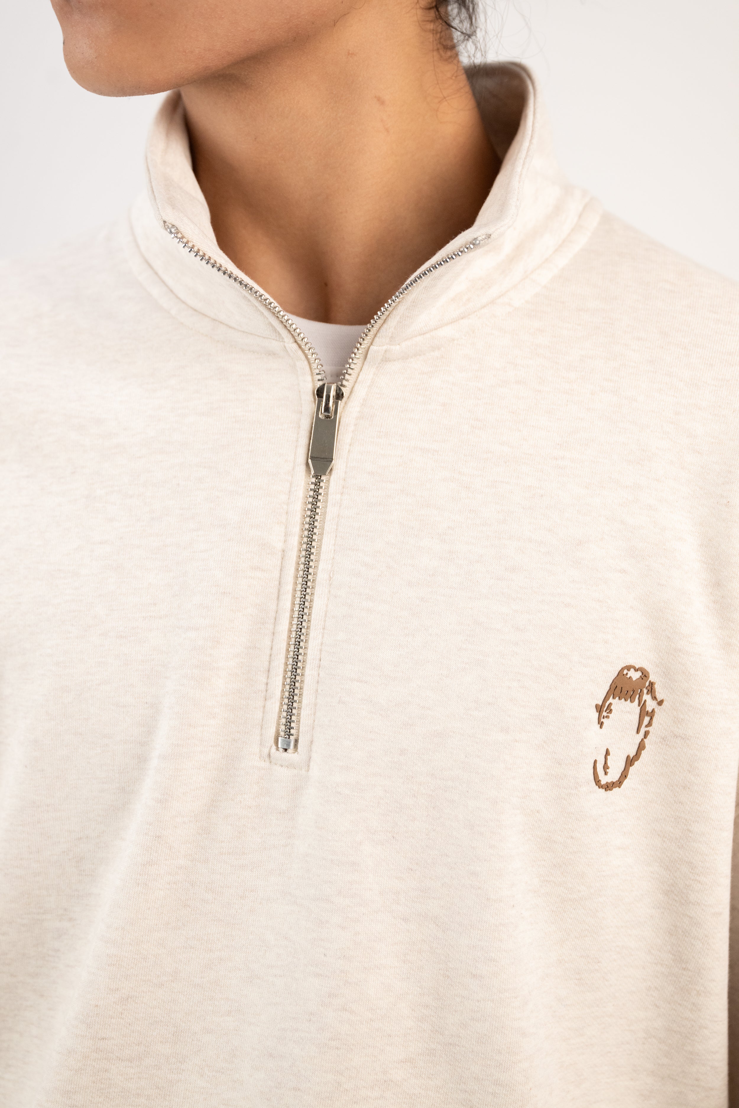 トップス andequal back open ribbon sweat OATMEAL Quarterzip Sweatshirt - Heather Oatmeal