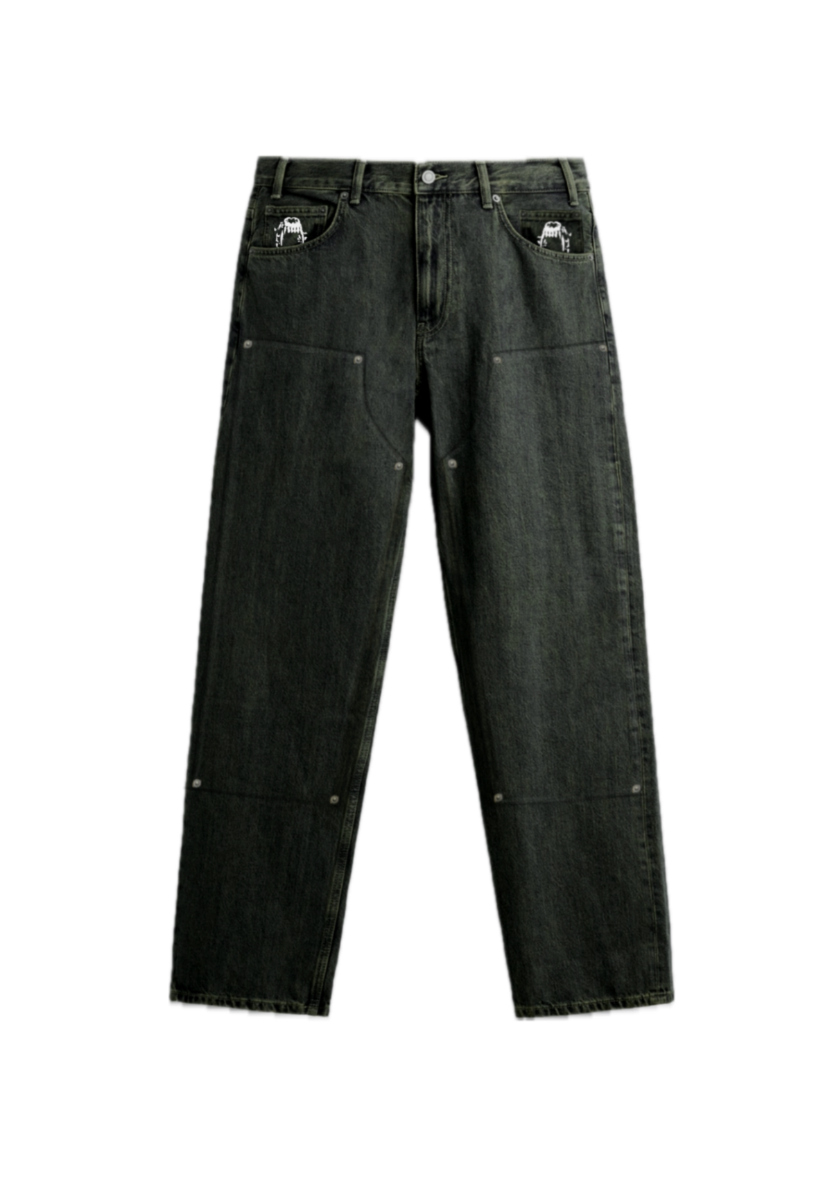 Double Knee Straight Fit Jeans -  Faded Black