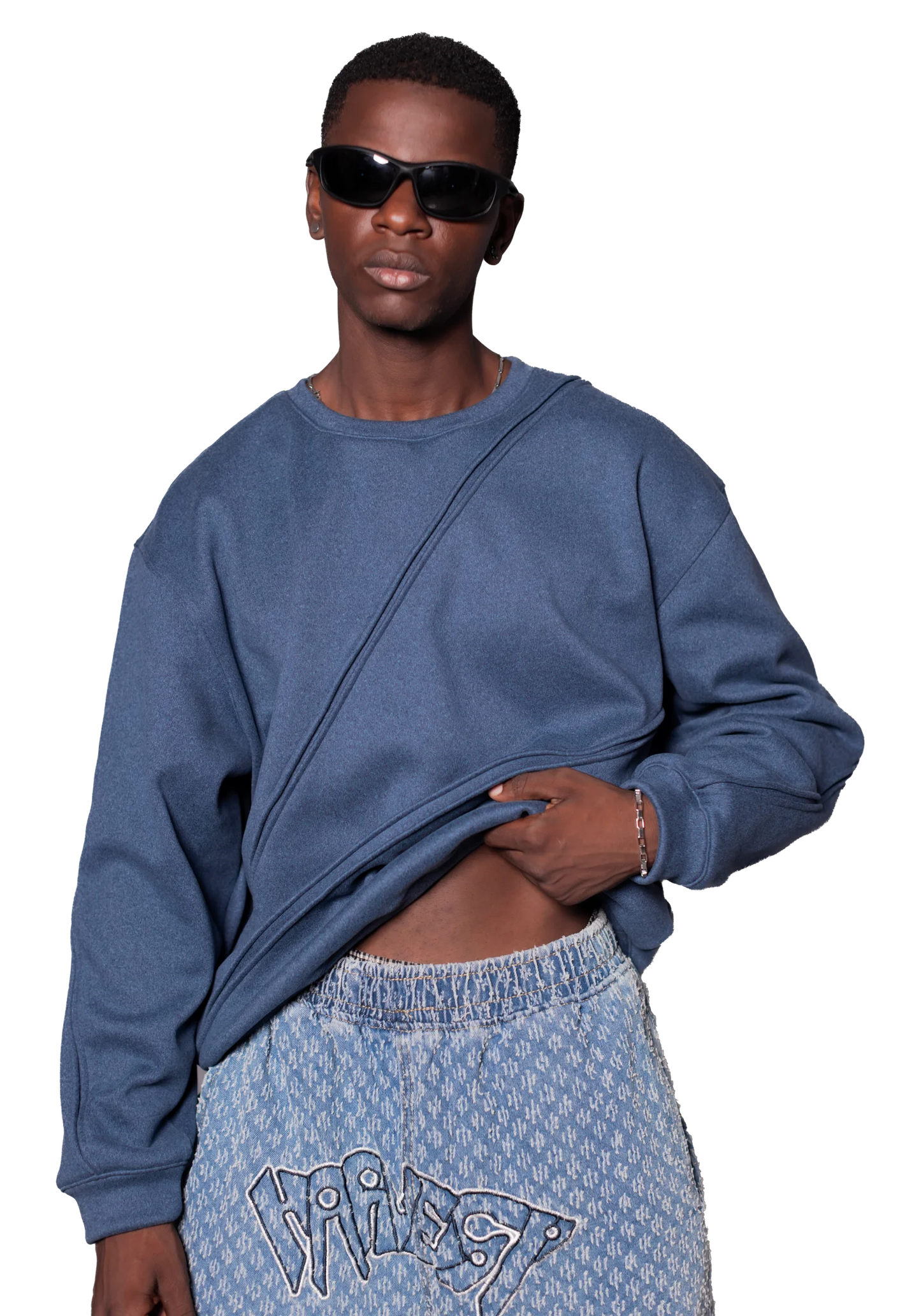 Reconstructed Sweatshirt-Denim Blue